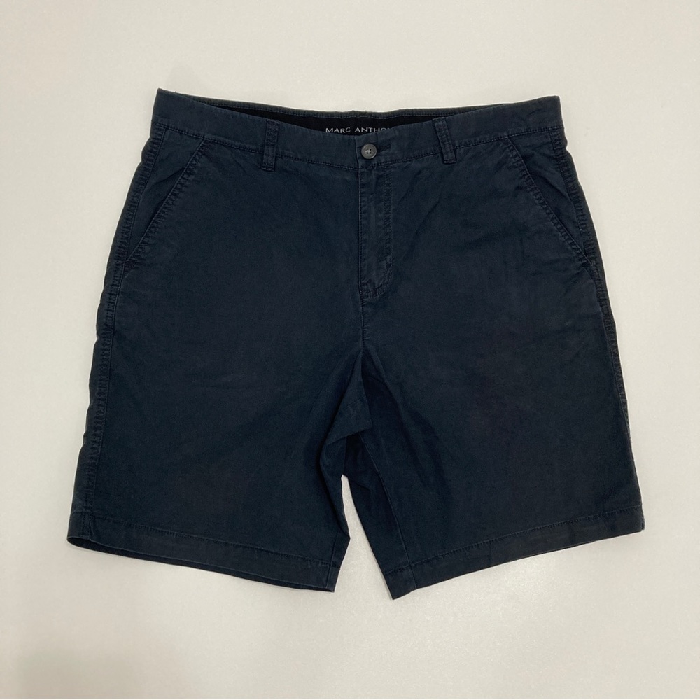 Marc Anthony Navy Blue Flat Front Chino Shorts Flex + Mens Size 36